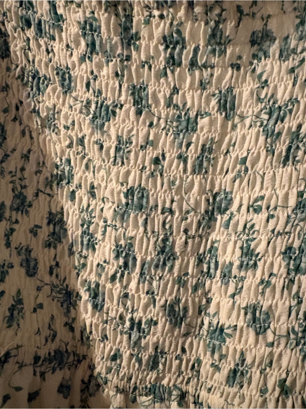 Altar'd State Cream Mini Dress with Teal Floral Print and Puff Sleeves - Picture 5 of 5